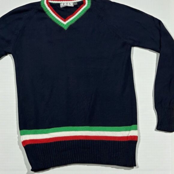POL Sweater Womens Medium Blue Red Green Striped V-Neck Knit Pullover Preppy - Picture 2 of 9